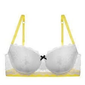 Heidi Klum Madeline Underwire Bra White Lace yellow blue bow Romantic coquette